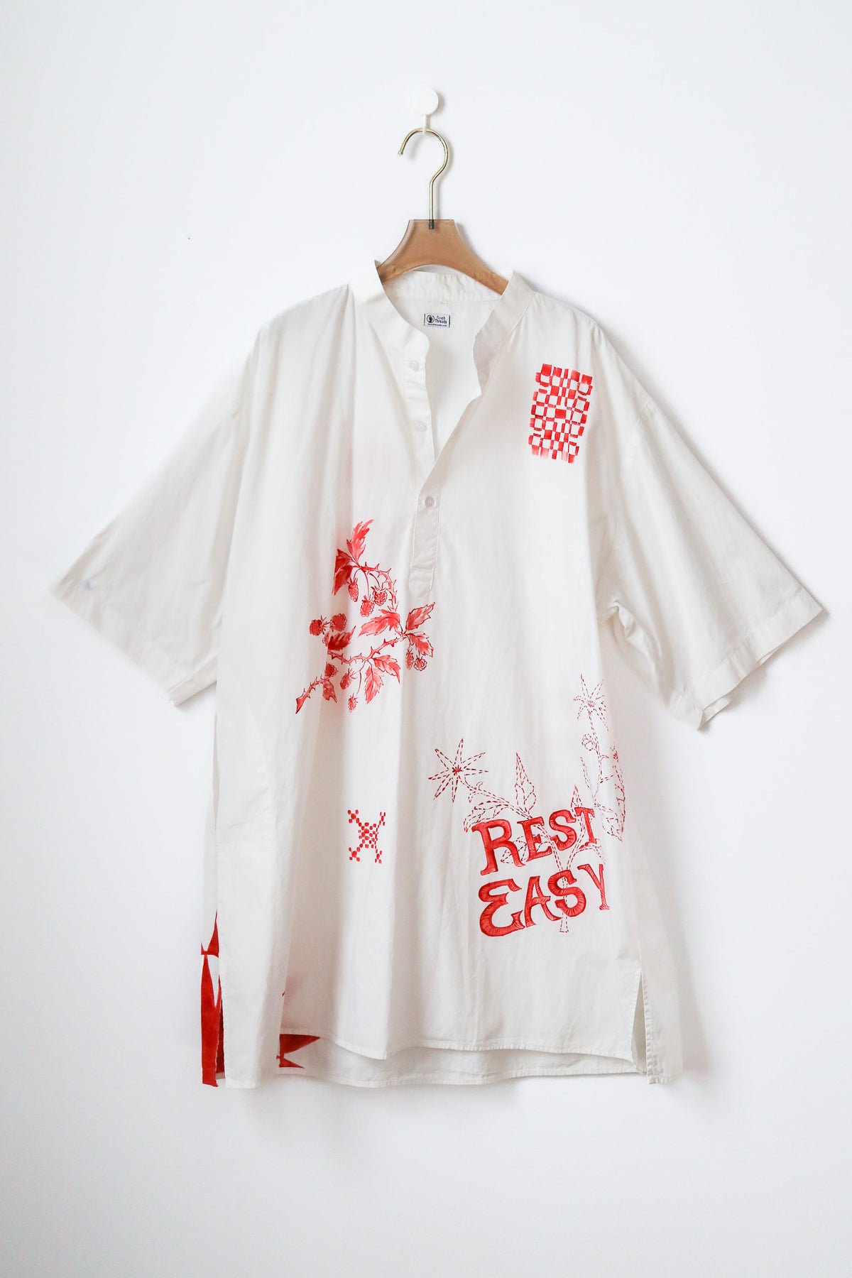 Rest Easy Red Folk Motif Shirt Dress | Hand Painted (Reworked) - Made X Hudson