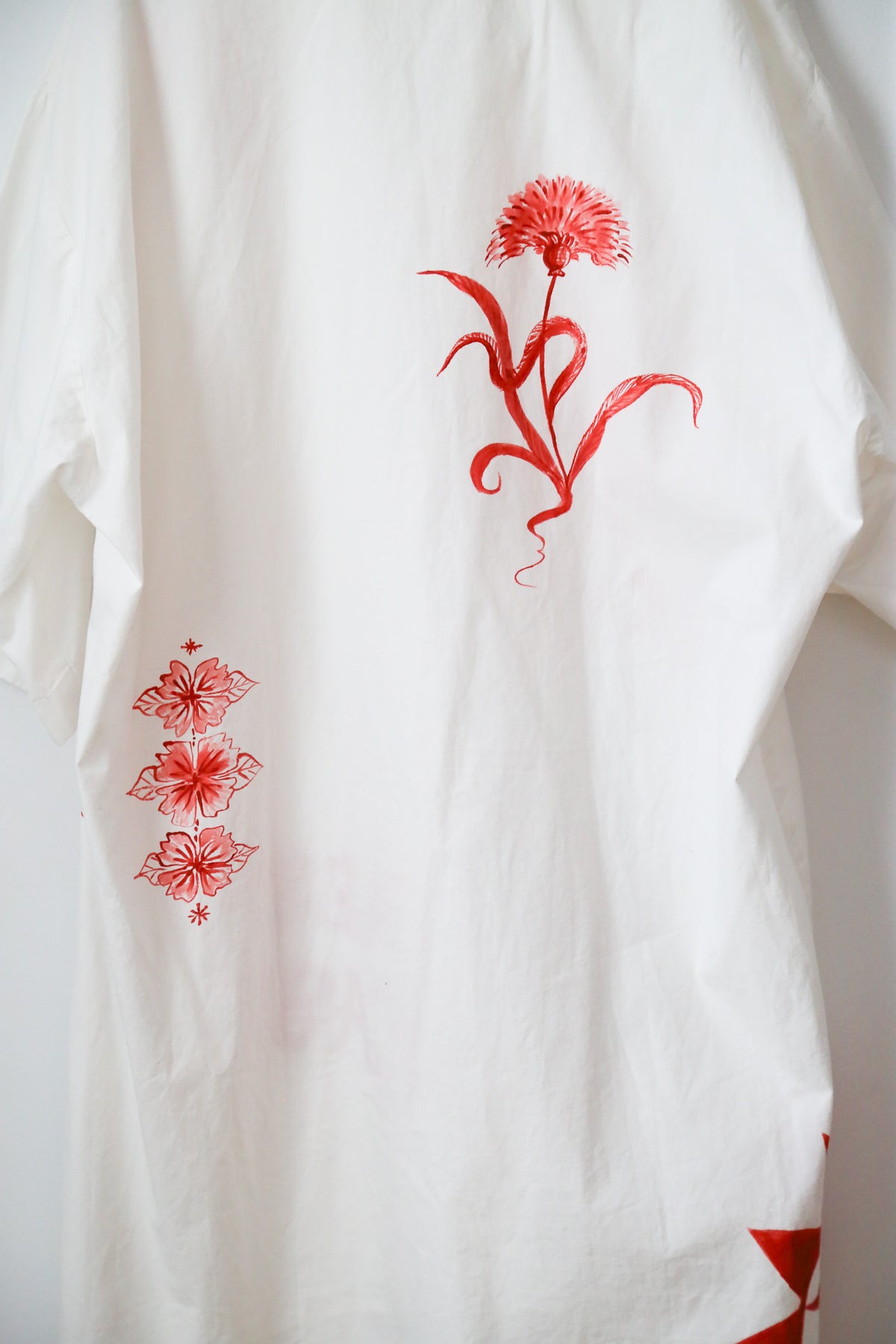Rest Easy Red Folk Motif Shirt Dress | Hand Painted (Reworked) - Made X Hudson