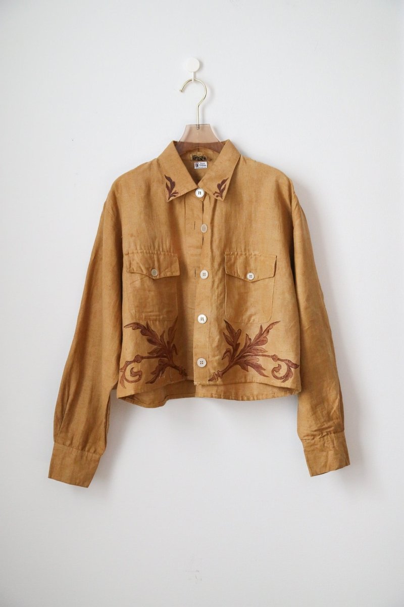 Bronze Metal Work Silk Crop Jacket | Hand Painted (Reworked) - Made X Hudson