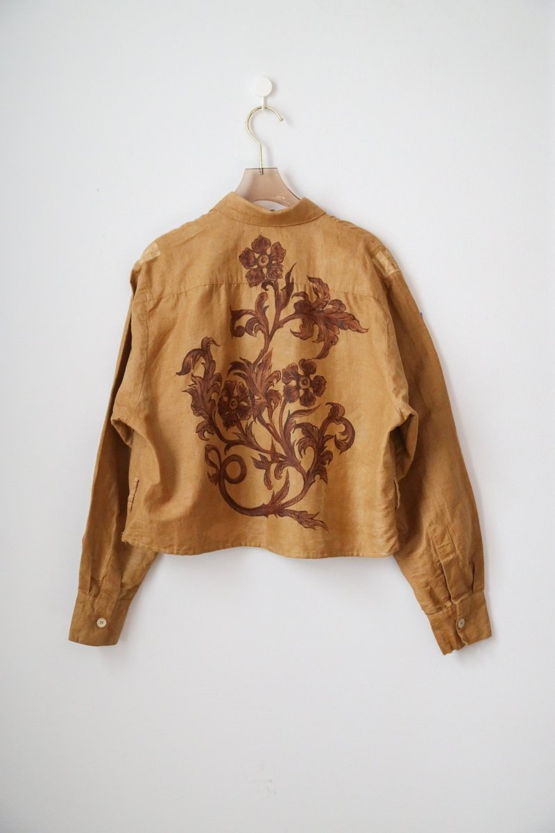 Bronze Metal Work Silk Crop Jacket | Hand Painted (Reworked) - Made X Hudson
