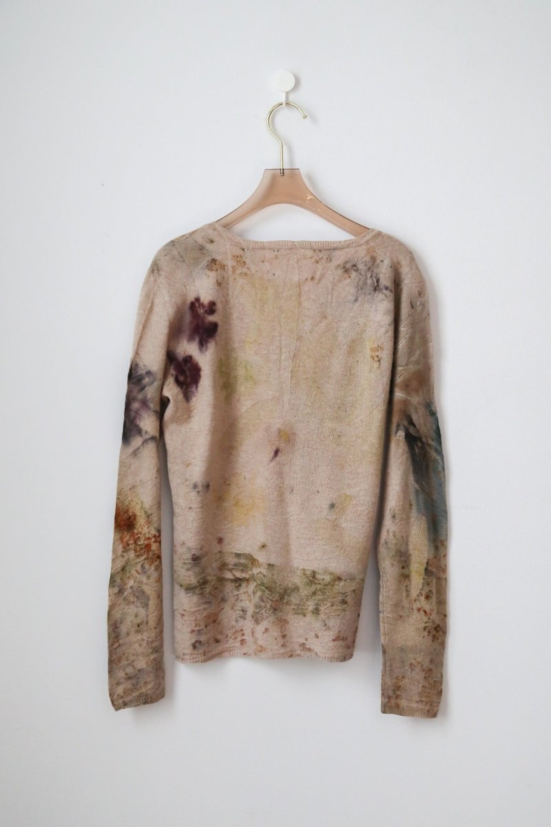 Taupe Rose Mallow Cashmere Eco Printed V-Neck Sweater (Reworked) - Made X Hudson