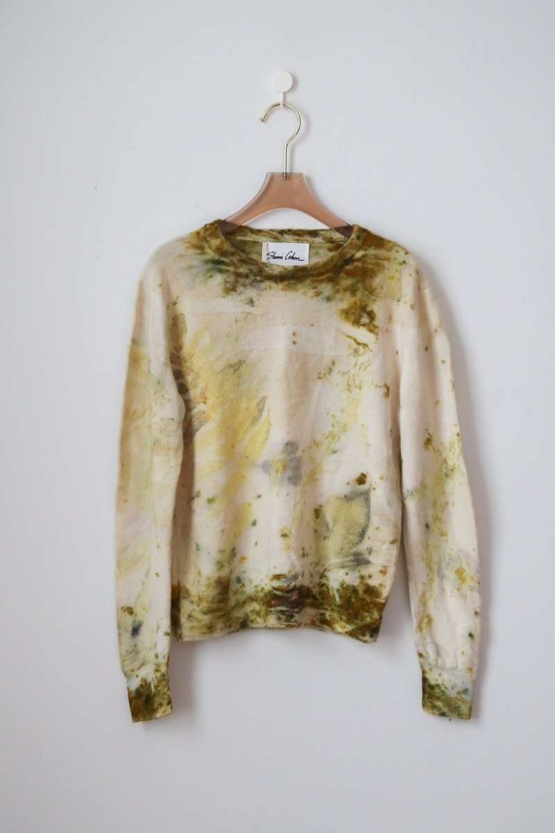 Parchment White Cashmere Eco Printed Crewneck Sweater (Reworked) - Made X Hudson