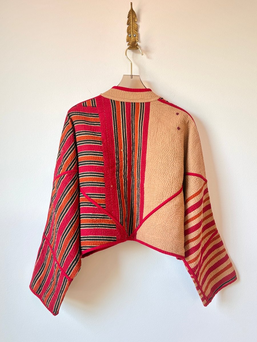 Reversible Kaira Quilted Cropped Jacket in Colors Tan, Red, Black, Orange & Pink Yellow, Purple - Made X Hudson