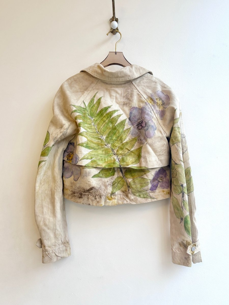 Colorful Hand Painted Tan Double Breasted Cropped Denim Jacket (Reworked) - Made X Hudson