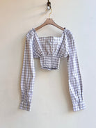 The Edward Top | Light Grey Gingham Off The Shoulder Top w/ Smocked Waist (Reworked) - Made X Hudson