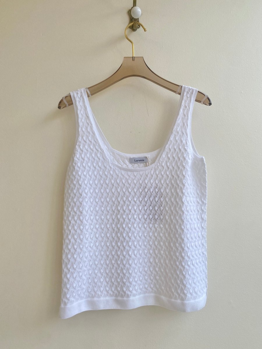 White Textured Pointelle Knit Tank Top - Made X Hudson