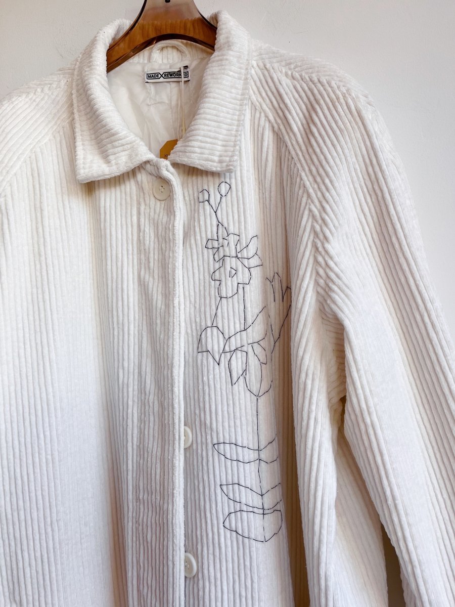 Ivory Corduroy Duster w/ Hand Embroidery (Reworked) - Made X Hudson