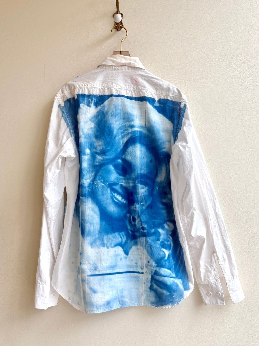 White Dolly Parton and Kitten Blue Cyanotype Button - Up Shirt Double Pockets (Reworked) - Made X Hudson