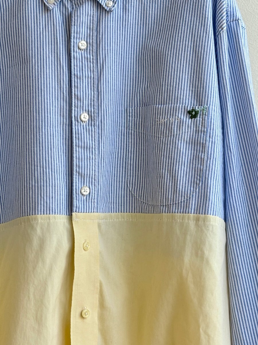 Two - Tone Blue Stripe and Yellow Everyday Button Down Long Sleeve Top (Reworked) - Made X Hudson