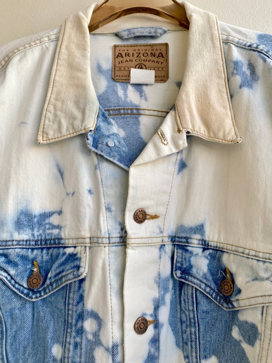 Blue Acid Wash Denim Jacket w/ Cream Imitation Leather Collar - Made X Hudson