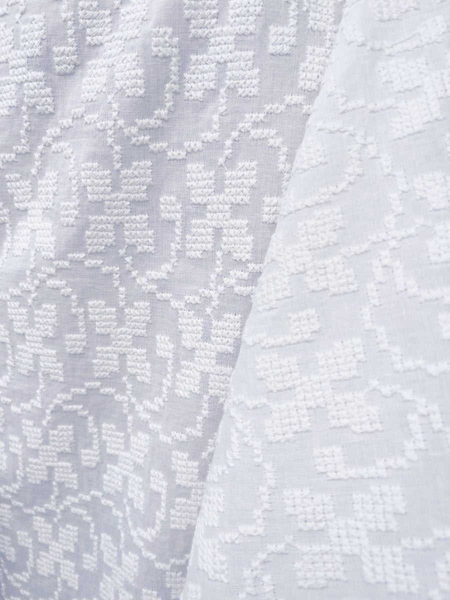 Zero - Waste Dress in White Floral Cross Stitch - Made X Hudson