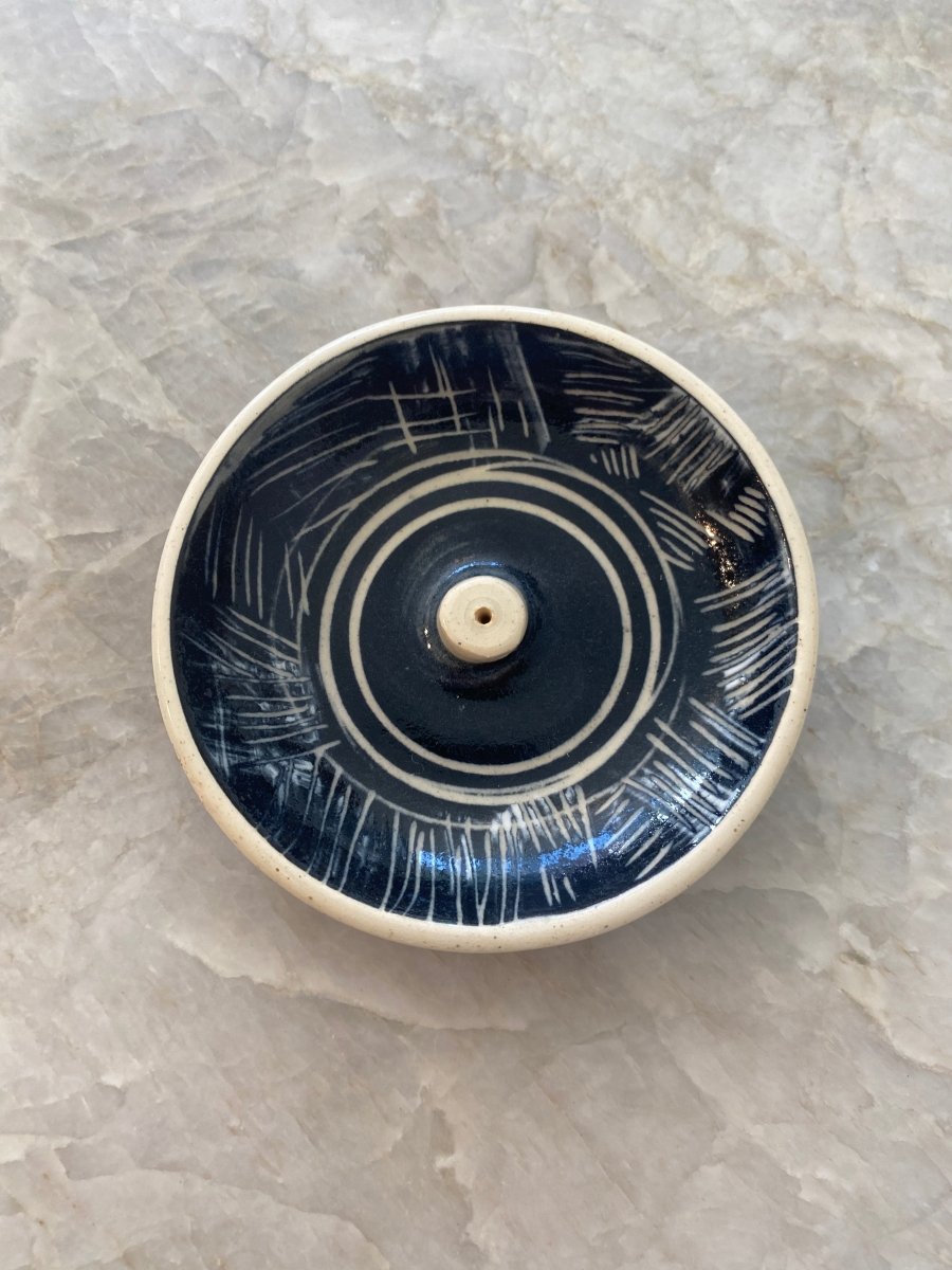 Navy Glazed Etched Incense Holder - Made X Hudson
