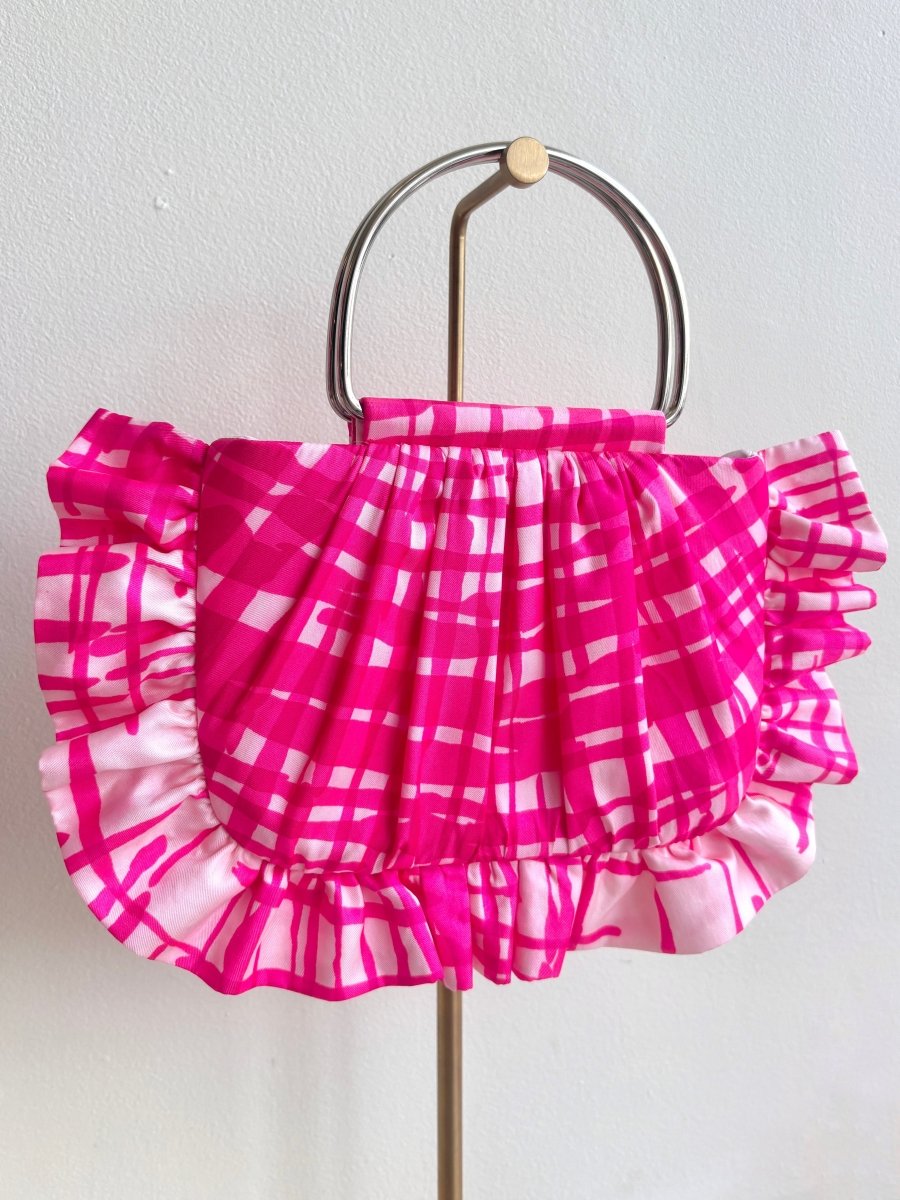 Fuchsia Painted Plaid Gathered Minnie Ruffle Bag - Made X Hudson