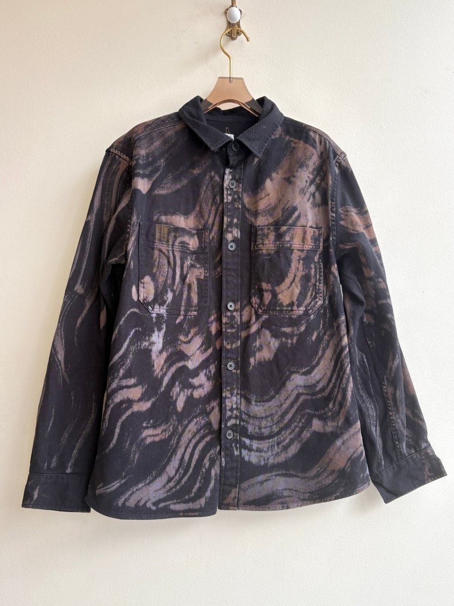 Brush Stroke Button Down Shirt Jacket in Black and Lavender (Reworked) - Made X Hudson