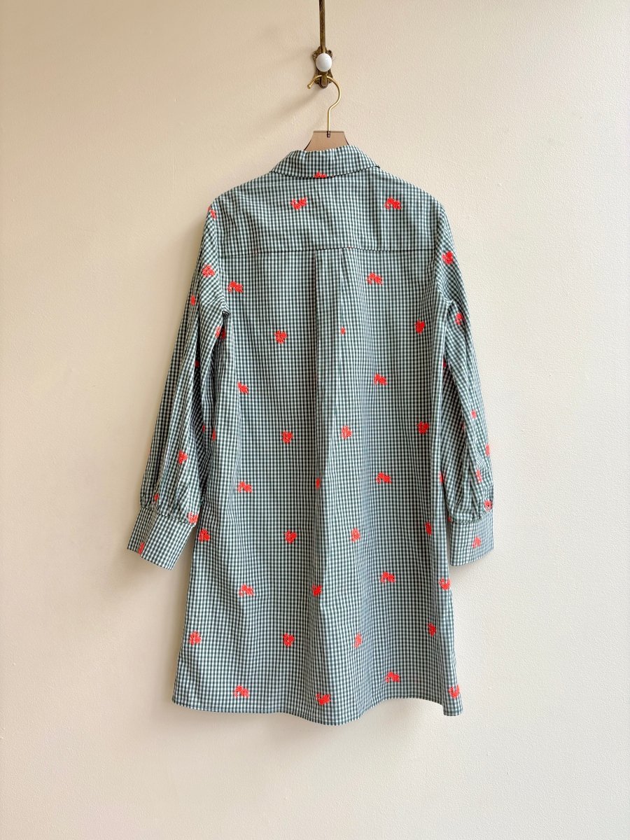 Sister Paul & Joe | Green Gingham Dress w/ Neon Orange Roses (Vintage) - Made X Hudson