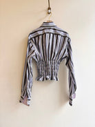 The George Top | Grey, Brown, Red, & Blue Striped Button Down Top w/ Smocked Waist (Reworked) - Made X Hudson