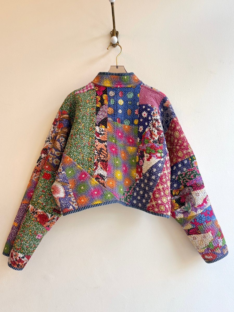 Reversible Kaira Quilted Cropped Jacket in Colors Lavender, Grey, Jade, Mauve & Purple, Green, Multi Colored Firework - Made X Hudson