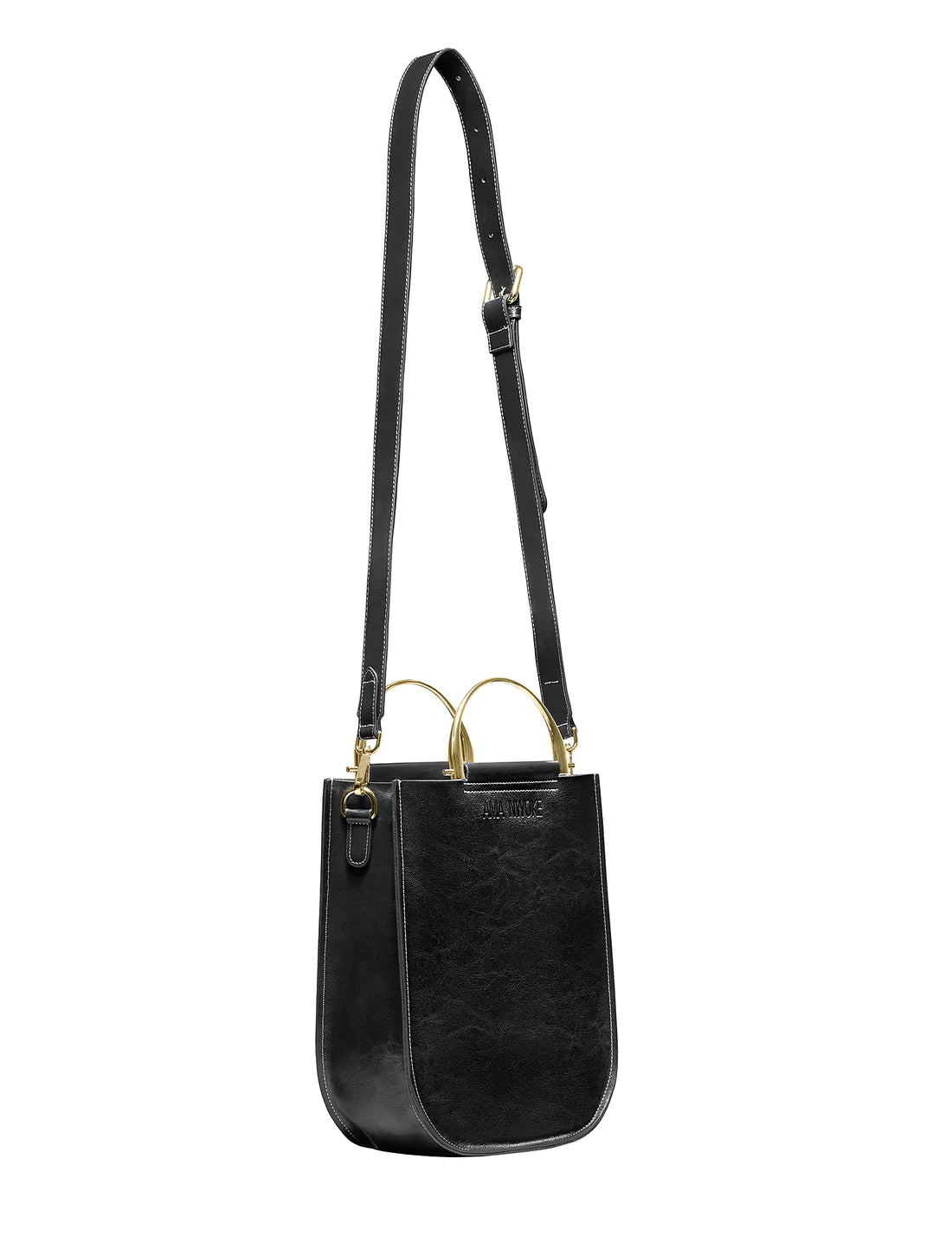 Soft Leather Tote in Black - Gold Handle