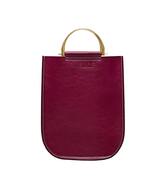 Soft Leather Tote in Plum- Gold Handle