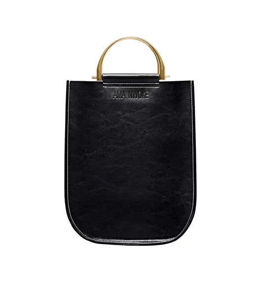 Soft Leather Tote in Black - Gold Handle