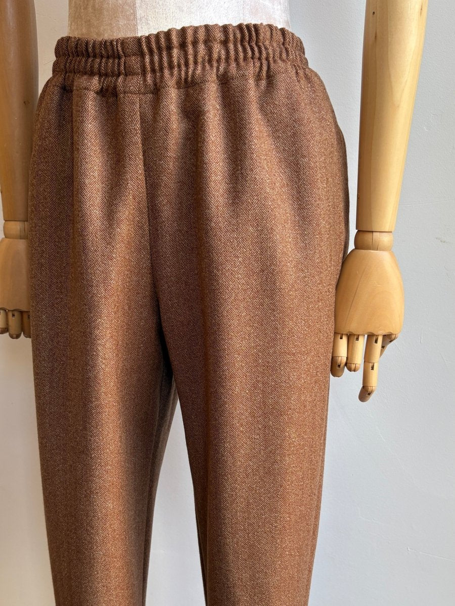 Caramel Herringbone Wool Blend Joggers - Made X Hudson