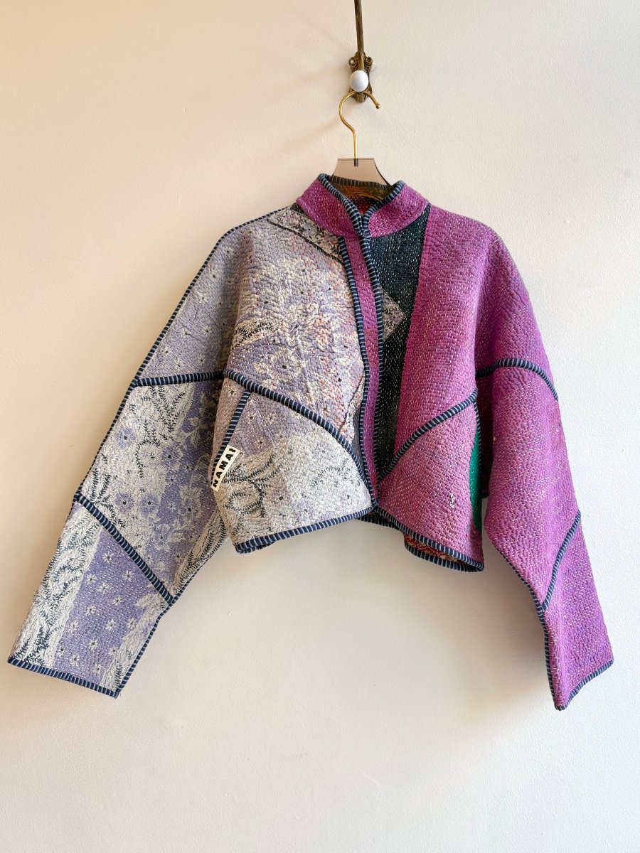 Reversible Kaira Quilted Cropped Jacket in Colors Lavender, Grey, Jade, Mauve & Purple, Green, Multi Colored Firework - Made X Hudson