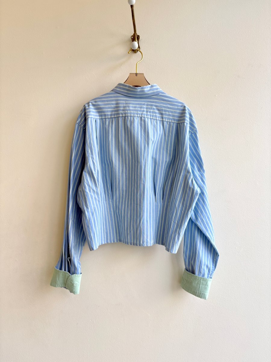 The Kevin Top | Light Blue w/ Lime Stripes & Cuffs w/ Gathered Waist (Reworked) - Made X Hudson