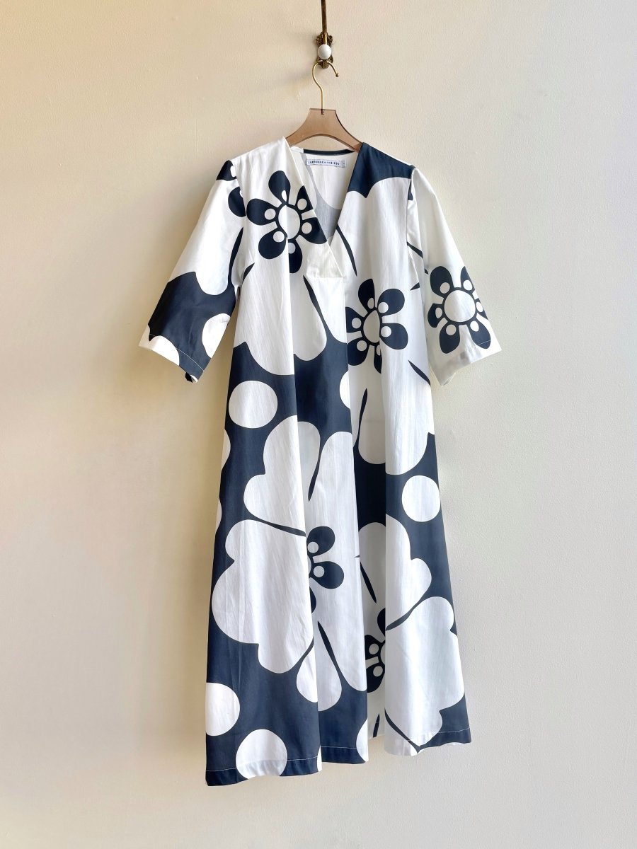 Blue & White Pareo Jumbo Floral Print “Emilie” Dress - Made X Hudson