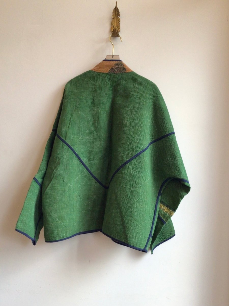 Reversible Ladhiya Quilted Jacket in Colors Tan, Grey & Green - Made X Hudson