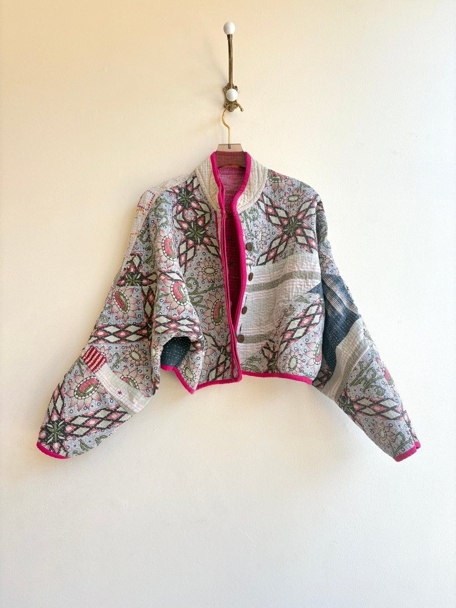 Reversible Kaira Quilted Cropped Jacket in Colors Grey, Purple, Pink, Orange & Grey, Green, Blue, Pink - Made X Hudson
