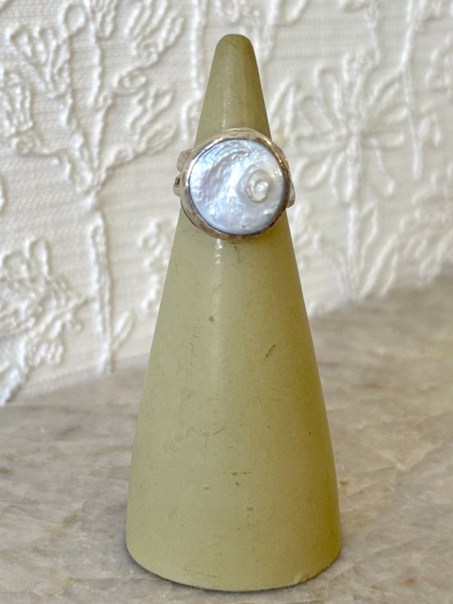 Handmade Sterling Silver & Circle Shape Freshwater Pearl Stone Ring - Made X Hudson
