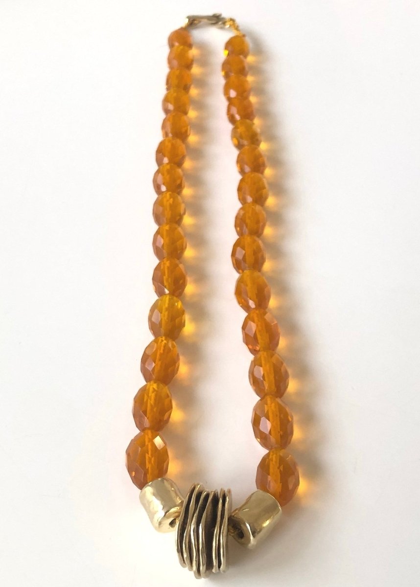 Collana Necklace | Orange Egg Faceted Crystals & Brass Beads - Made X Hudson