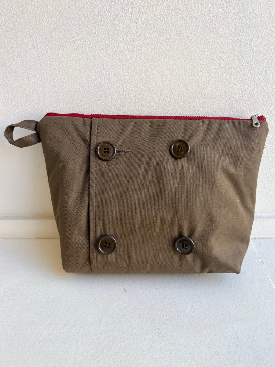 Olive Trench Coat Travel Pouch w/ Cherry Zipper (Reworked) - Made X Hudson