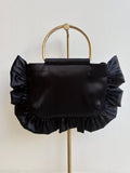 Black Silk Satin Minnie Ruffle Bag - Made X Hudson