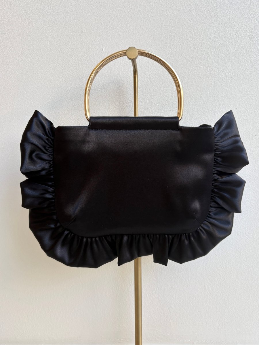 Black Silk Satin Minnie Ruffle Bag - Made X Hudson