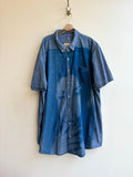 Cher Cobalt and Denim Cyanotype Short Sleeve Button-Up Shirt (Reworked) - Made X Hudson