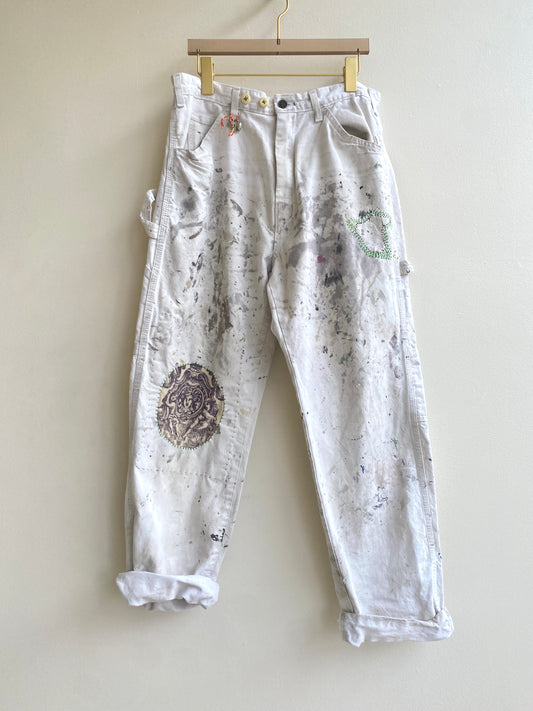 Hand Embroidered and Goddess Patched Knee Pants w/ Cracker Jack Charm (Reworked)