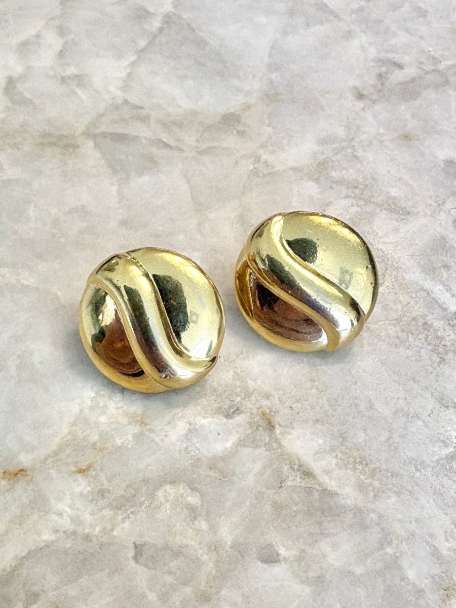 Gold Tone Button Soft Swirl Clip On Earrings (Vintage) - Made X Hudson