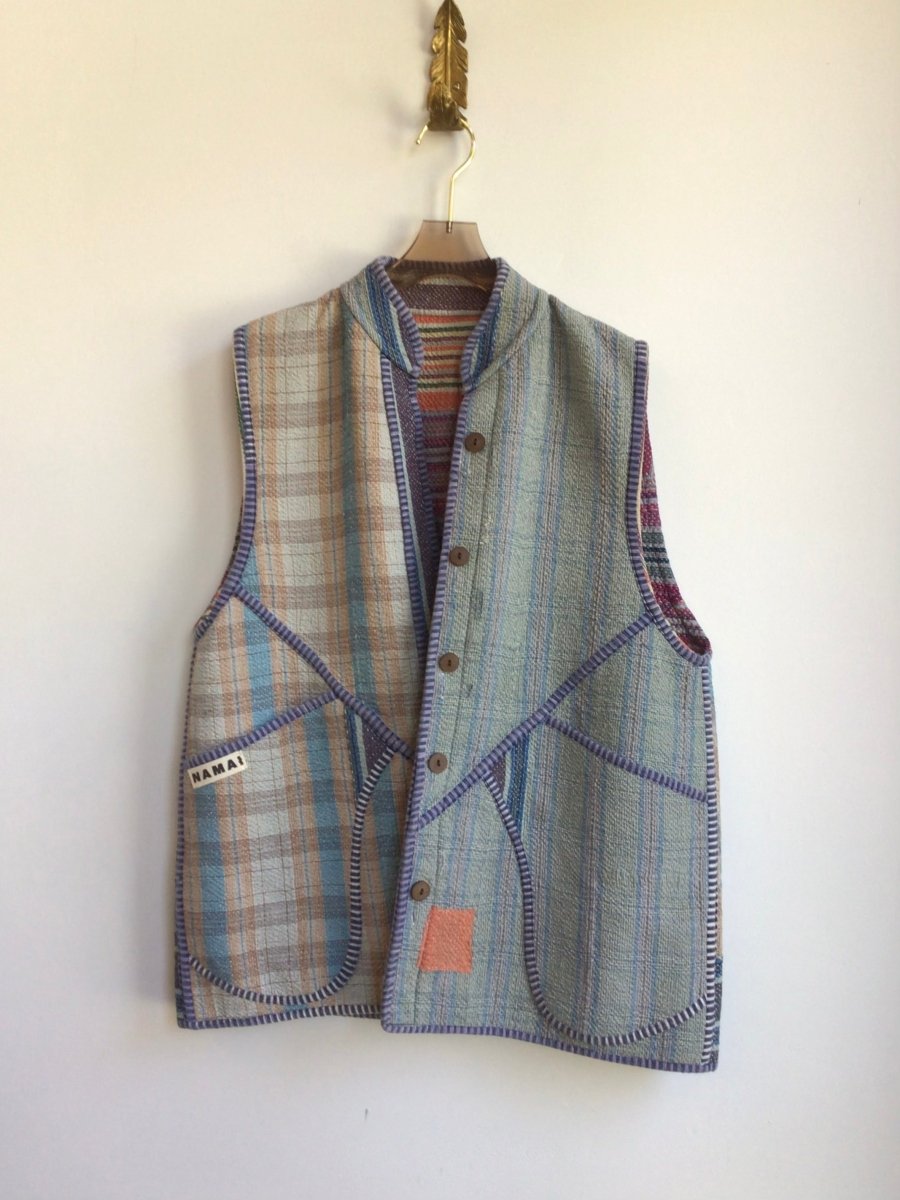 Reversible Ladhiya Quilted Vest in Colors Blue, Peach, Seafoam & Purple, Peach, Blue, Blush - Made X Hudson