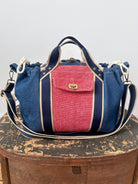 Mini Cross - Body Duffel Bag in Dark Denim and Woven Red w/ Navy Webbing - Made X Hudson