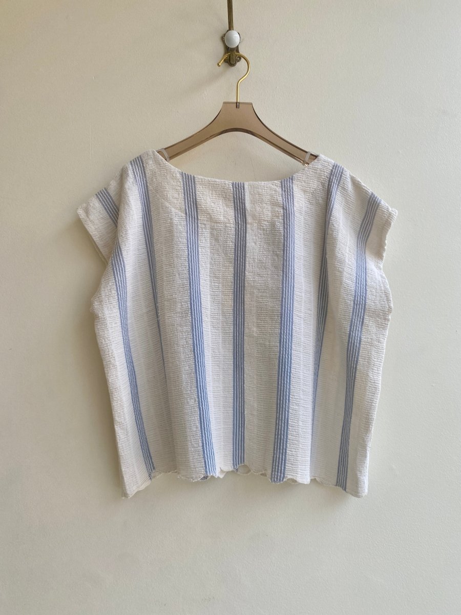 Seersucker Blue & White Pinstripe Box Top - Made X Hudson