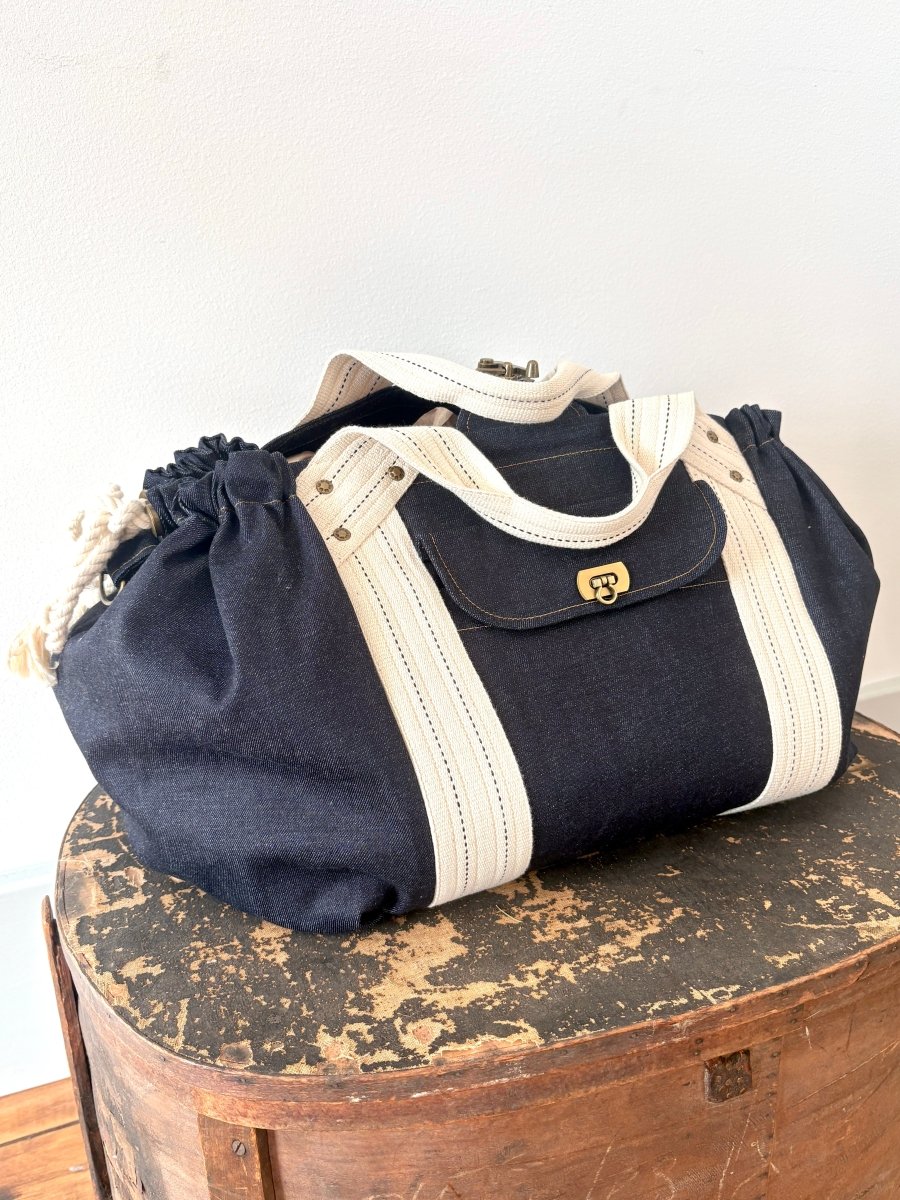 Cross - Body Duffel Bag in Denim w/ Gold Stitching - Made X Hudson