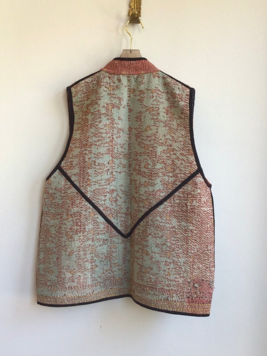Reversible Ladhiya Quilted Vest in Colors Purple, Orange & Sky Blue, Peach, Tan, Yellow - Made X Hudson