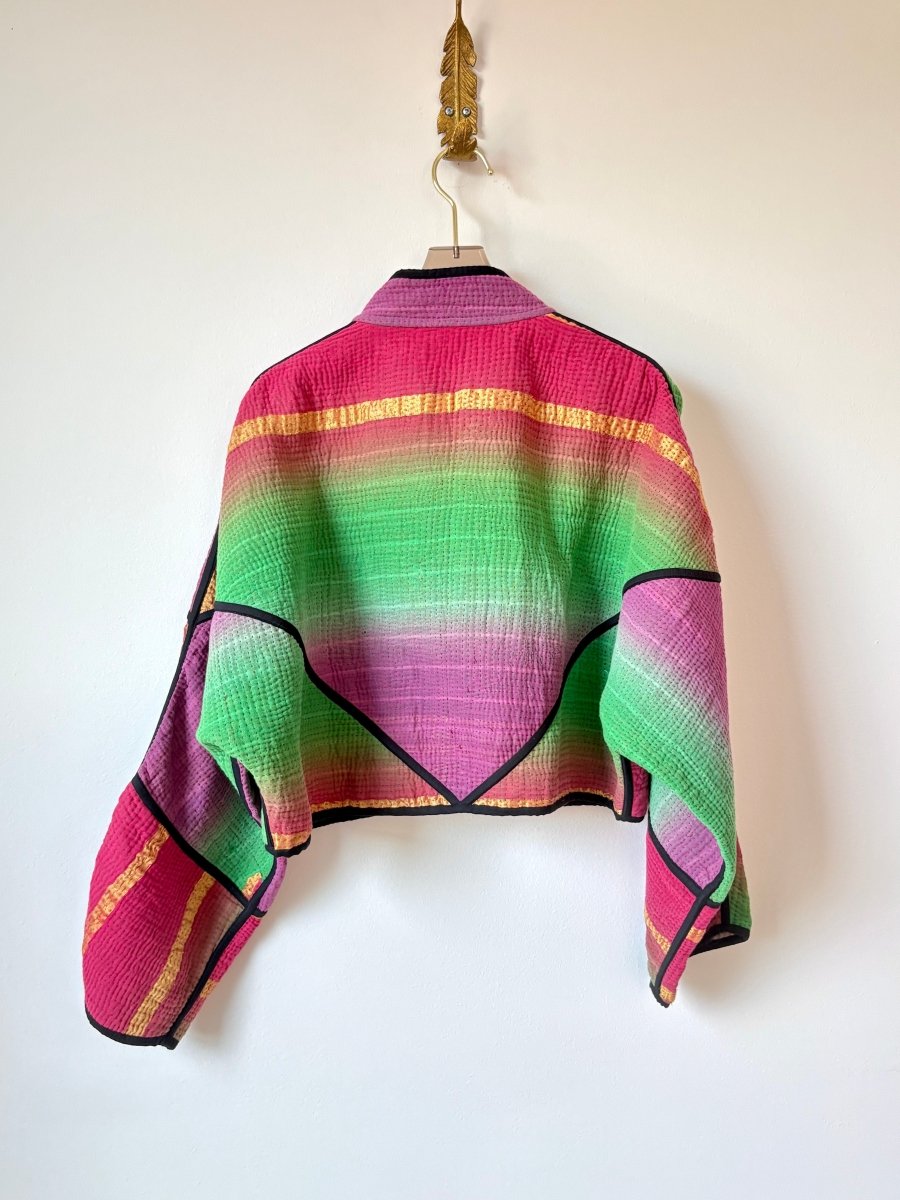 Reversible Kaira Quilted Cropped Jacket in Colors Purple, Pink, Green, Gold & Ecru, Mauve, Red, Green - Made X Hudson