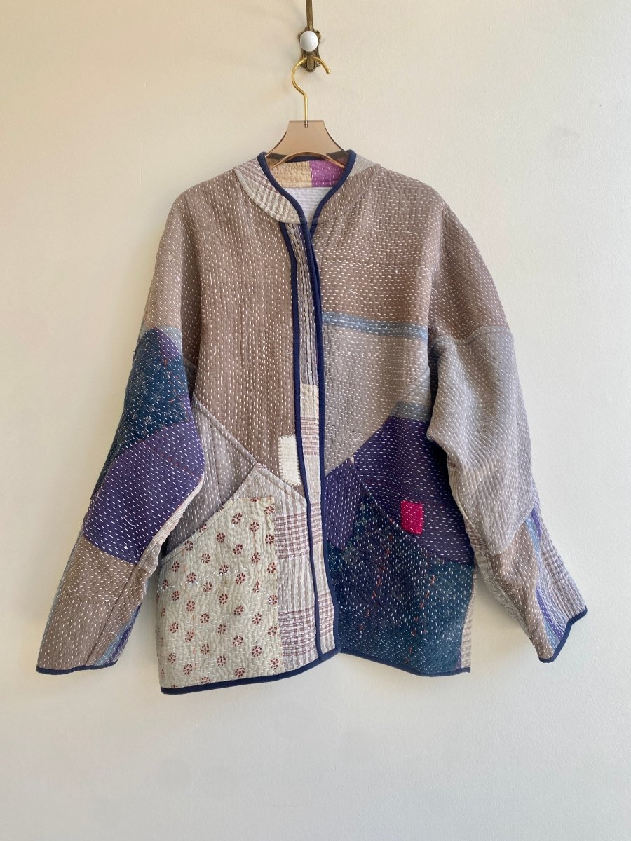 Reversible Ladhiya Quilted Jacket in Colors Neutral, Blue, Red & Brown, Purple & Blue - Made X Hudson