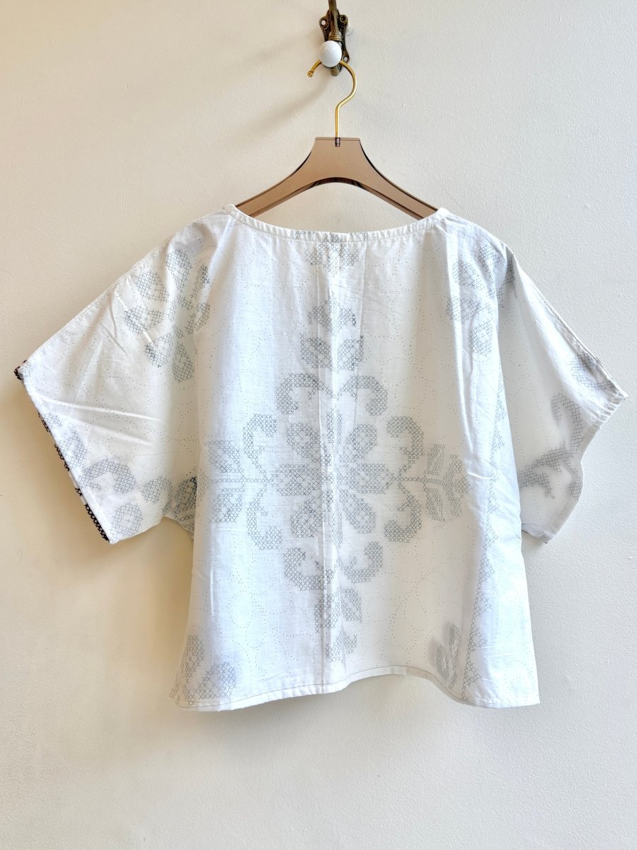 Chestnut Cross Stitch with Blue Dot Print | Picnic Top - Made X Hudson