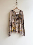 Pale Pink & Yellow Cashmere Eco Printed V - neck Sweater (Reworked) - Made X Hudson