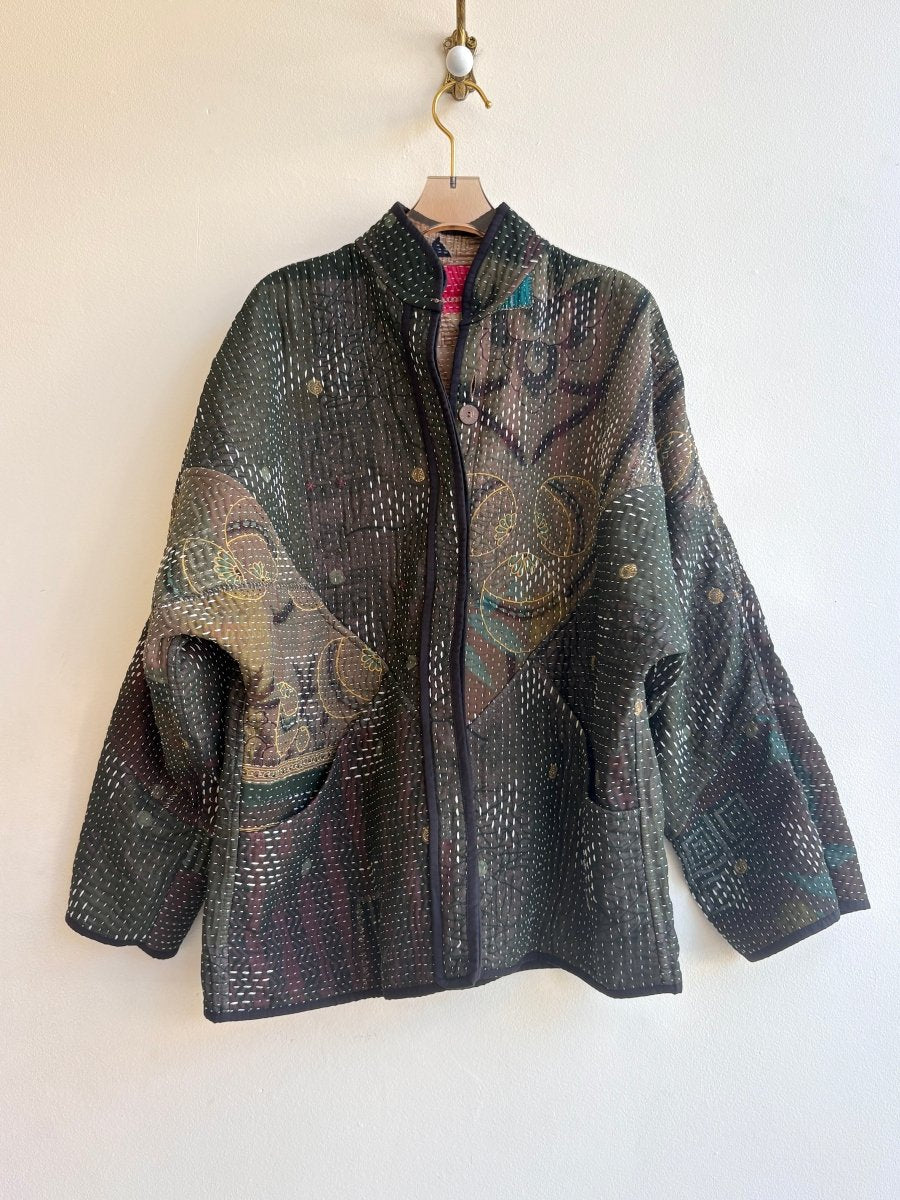 Reversible Ladhiya Quilted Jacket in Colors Forest Green, Gold, Black & Red, Tan, Black - Made X Hudson