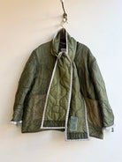 Dark Olive Green Army Liner Quilted Coat w/ Dark Olive Scarf & Cream Zipper (Reworked) - Made X Hudson