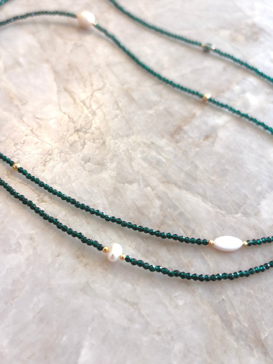 Freshwater Pearl and Green Aventurine Long Necklace - Made X Hudson